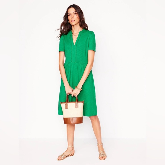 Boden Naomi Short Sleeve Dress midi Rich Emerald modal pockets babydoll petite - Picture 10 of 12